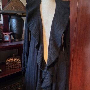 White House Black Market Black Ruffled Cardigan